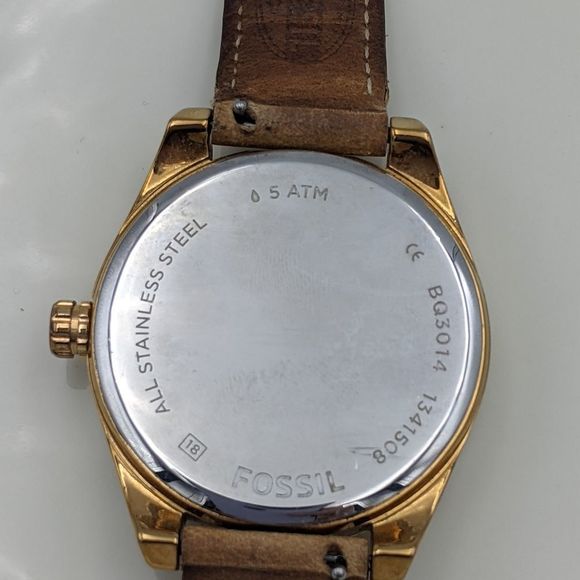 Fossil Watch Pink Face Crystal Circle Leather Band - Picture 6 of 11